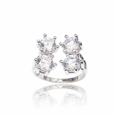Sterling Silver (4) 5mm Clear Cubic Zirconia Open Ring