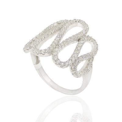 Sterling Silver Ring Clear Cubic Zirconia Up & Down Wavy Line