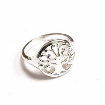Sterling Silver Ring 15Mm Open Circle With Tree Of Life Inside
