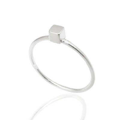STERLING SILVER RING PLAIN CUBE ON BAND