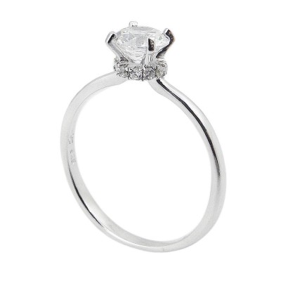 STERLING SILVER RING 6MM CLEAR CUBIC ZIRCONIA SOLITARE WITH SMALL CUBIC ZIRCONIA BOTTOM
