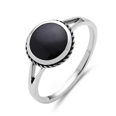 STERLING SILVER RING 9MM ONYX WRAP WITH ROPE *OXIDIZED