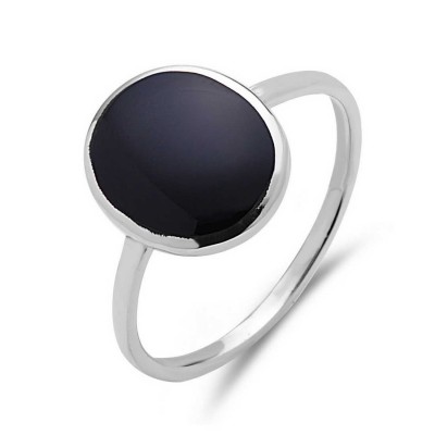 STERLING SILVER RING 10*12MM OVAL ONYX INLAY **OXIDIZED