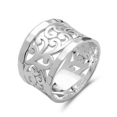 STERLING SILVER PLAIN SWIRL FILIGREE HAMMERED SIDES CIGAR BAND