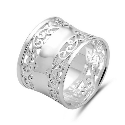STERLING SILVER RING OPEN FILIGREES MIDDLE PLAIN CIGAR BAND