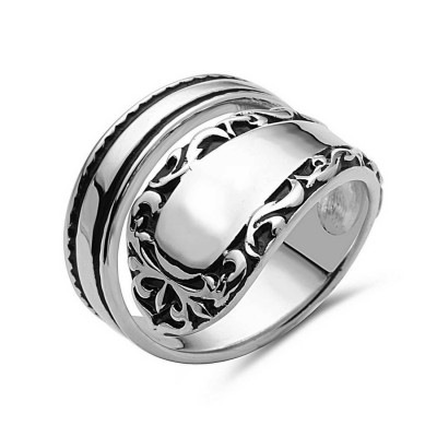 STERLING SILVER RING SPOON RING OXIDIZED TRIM