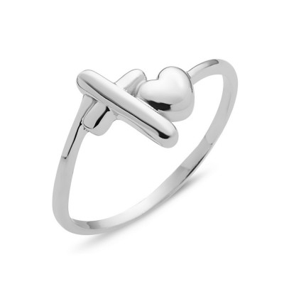 STERLING SILVER RING PLAIN HEART & CROSS TINY RING