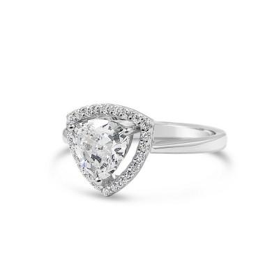 STERLING SILVER RING TRIANGLE CLEAR CUBIC ZIRCONIA+CUBIC ZIRCONIA AROUND