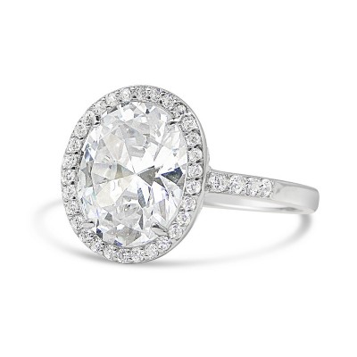 STERLING SILVER RING OVAL CLEAR CUBIC ZIRCONIA SIDE LINE CUBIC ZIRCONIA ON SHANK