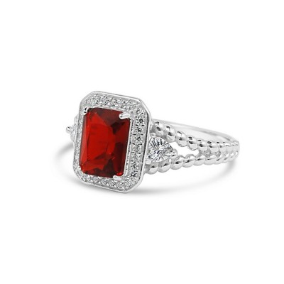 STERLING SILVER RING RECTANGULAR RUBY GLASS TRIANGLE SIDES