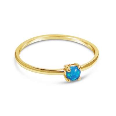 STERLING SILVER RING LAB CREATED BLUE OPAL 4 PRONG-GOLD Plate