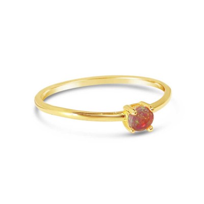 Sterling Silver Ring Lab Created Pink Opal 4 Prong Gold Plate