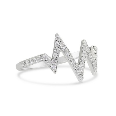 STERLING SILVER RING HEARTBEAT CLEAR CUBIC ZIRCONIA LINE