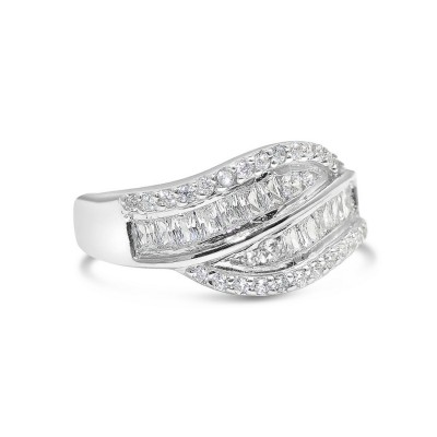 STERLING SILVER RING BAUGETTE CUT SLANTING WAVING LINE