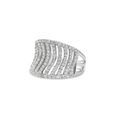 STERLING SILVER RING FINE CLEAR CUBIC ZIRCONIA WAVY LINES