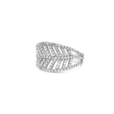 STERLING SILVER RING LEAF VEIN CLEAR CUBIC ZIRCONIA LINE