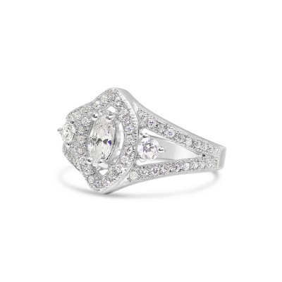 STERLING SILVER RING MARQUISE CLEAR CUBIC ZIRCONIA 2 SIDES STONE FORK SHANK