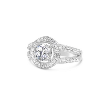 STERLING SILVER RING ROUND CLEAR CUBIC ZIRCONIA SOLITAIRE CUBIC ZIRCONIA AROUND