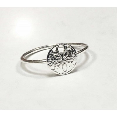 Sterling Silver Ring Tiny Sand Coin With Starfish -Ecoatedf