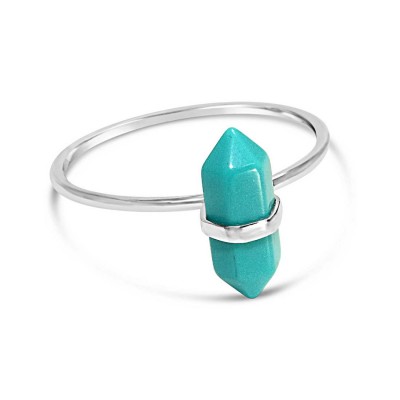 Sterling Silver Ring Pointed Hexigon Bar Synethic Turquoise Upr