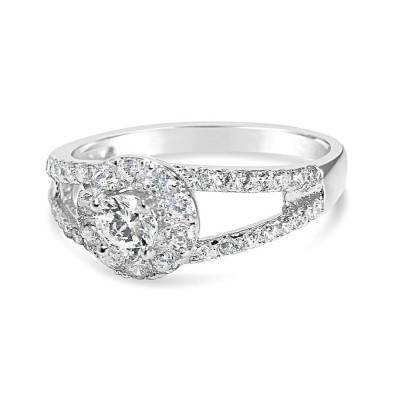 Sterling Silver Ring Solitaire Round Center Clear Cubic Zirconia Fork Shan