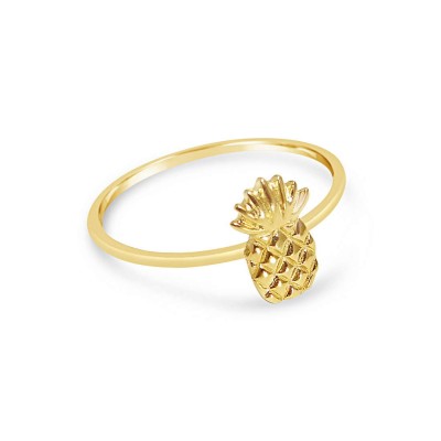 Sterling Silver Ring Tiny Pineapple Solid Gold Plate 