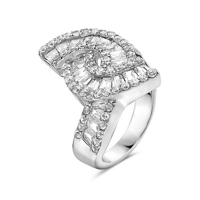 Sterling Silver Ring Hugging 2 Wavy Clear Cubic Zirconia Baguette Lines Wit 