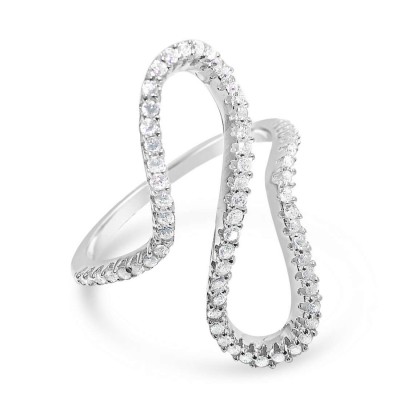 Sterling Silver Ring S Line Clear Cubic Zirconia 
