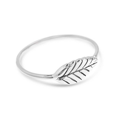 Sterling Silver Ring Leaf Side Way Thin Oxidized Line 5E