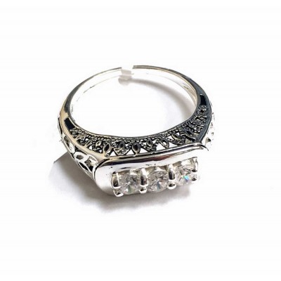 Sterling Silver Ring 3 Pieces Clear Cubic Zirconia Rectangular Shape Side F