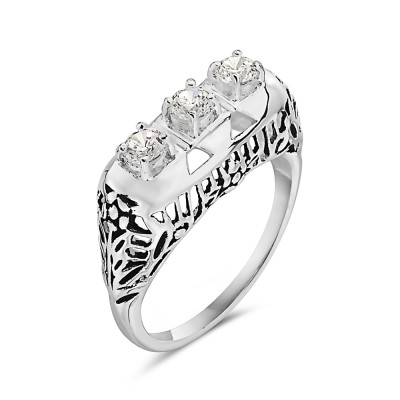 Sterling Silver Ring 3 Clear Cubic Zirconia Array Filigree Oxi 