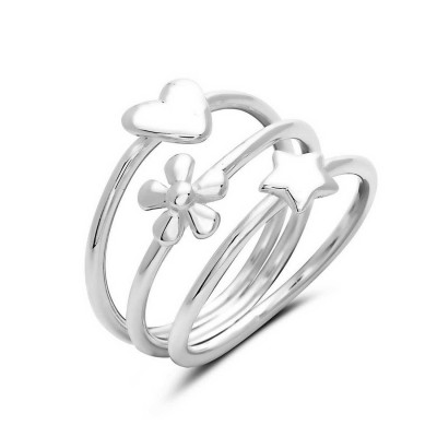Sterling Silver Ring Stackable Flower, Star, Heart 