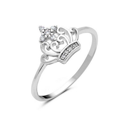 Sterling Silver Ring Crown Clear Cubic Zirconia Cross Top 