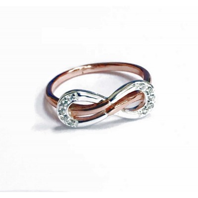 Sterling Silver Ring Rose Gold Shank Infinity Clear Cubic Zirconia Top 