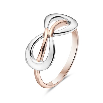 Sterling Silver Ring Rose Gold Shank Plain Silver Infinity Top 