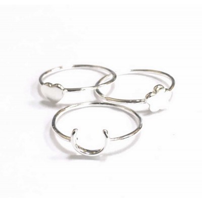 Sterling Silver Ring Plain Stackable 3-Pc Set Flower, Heart, Ho 