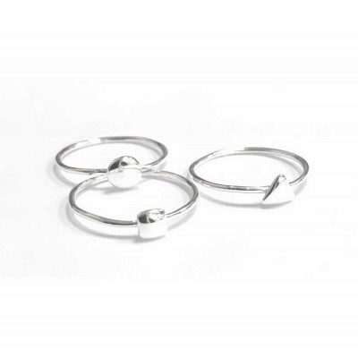 Sterling Silver Ring Plain Stackable 3-Pc Set Round, Triangle, 