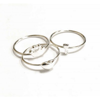 Sterling Silver Ring Stackable Puffy Heart, Key, And Crown 