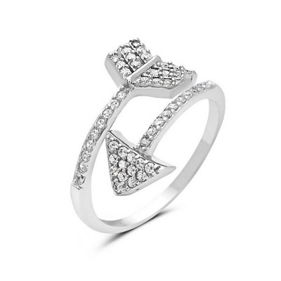 Sterling Silver Ring Bypass Clear Cubic Zirconia Arrow 