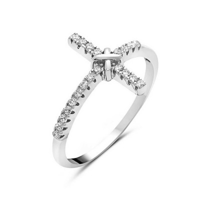 Sterling Silver Ring Sideway Mexican Cross X Clear Cubic Zirconia 