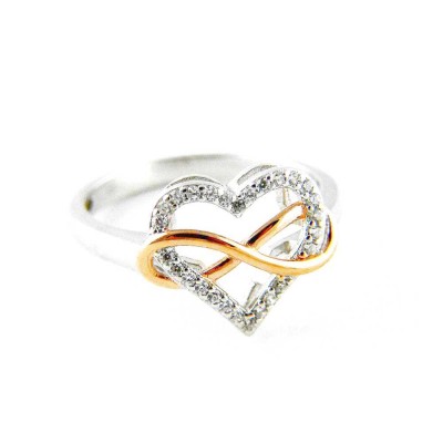Sterling Silver RING INFINITY ROSE GOLD WITH Cubic Zirconia HEART LINE