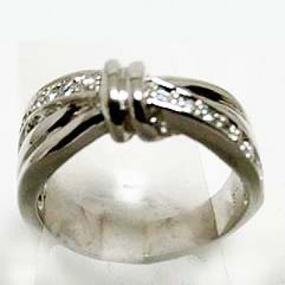 Sterling Silver Ring Clear Cubic Zirconia Crossline