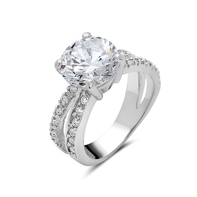 Brass Ring 10mm Round Clear Cubic Zirconia Solitaire