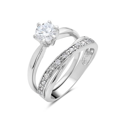 Brass Ring Engment (2Pcs Sets) 6mm Round Clear Cubic Zirconia Sol