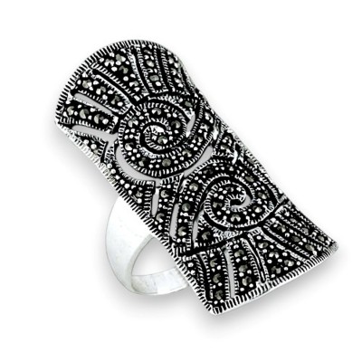 Marcasite Ring Plain Double Spiral Ctr Rectangular