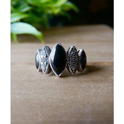 MS RING 5 PAVE MS+CABOCHON BLACK ONYX MARQUIS