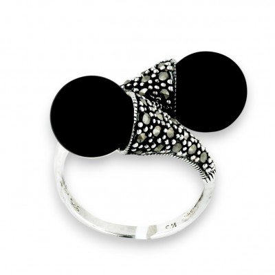 Marcasite Ring Oppositive 10mm Onyx Ball