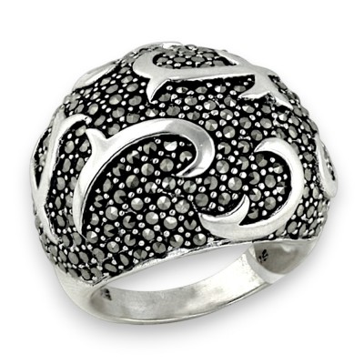 Marcasite Ring Dome Marcasite 22mm Width Wavy Plain