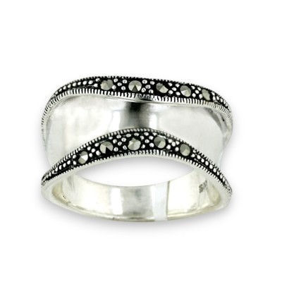 Marcasite Ring Concave Wide Band