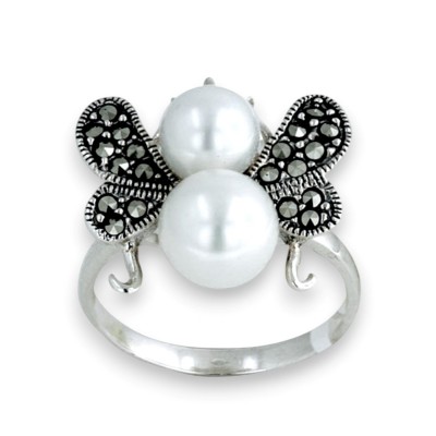 Marcasite Ring Honey Bee 9mm 7mm Shell Pearl Marcasite Wings 3mm